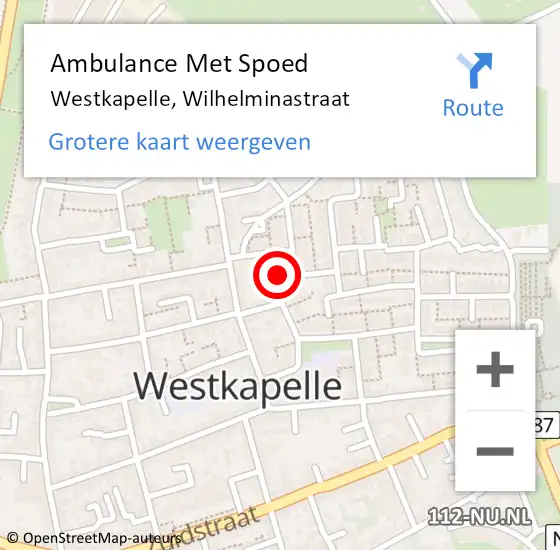 Locatie op kaart van de 112 melding: Ambulance Met Spoed Naar Westkapelle, Wilhelminastraat op 17 april 2017 17:56