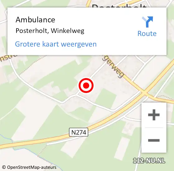 Locatie op kaart van de 112 melding: Ambulance Posterholt, Winkelweg op 17 april 2017 19:52