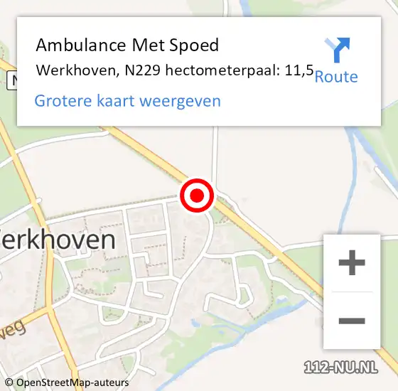 Locatie op kaart van de 112 melding: Ambulance Met Spoed Naar Werkhoven, N229 hectometerpaal: 11,5 op 17 april 2017 22:01