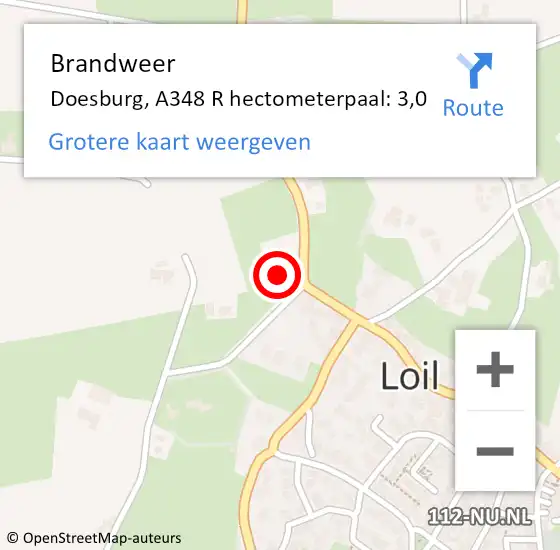 Locatie op kaart van de 112 melding: Brandweer Doesburg, A12 L hectometerpaal: 140,3 op 17 april 2017 22:08