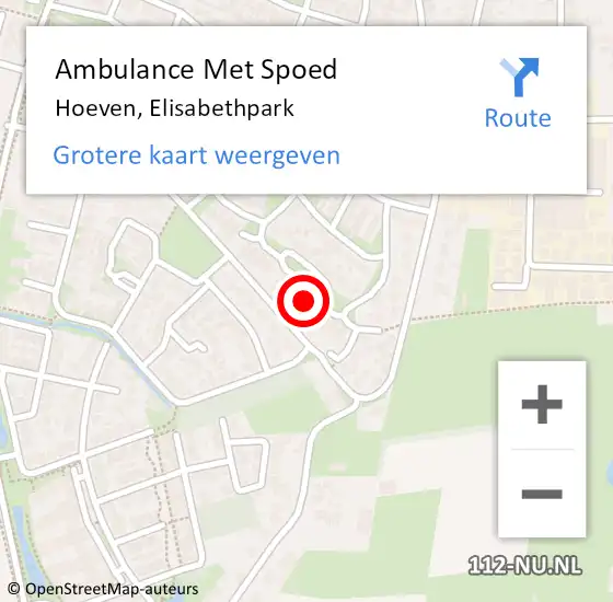 Locatie op kaart van de 112 melding: Ambulance Met Spoed Naar Hoeven, Elisabethpark op 17 april 2017 22:18