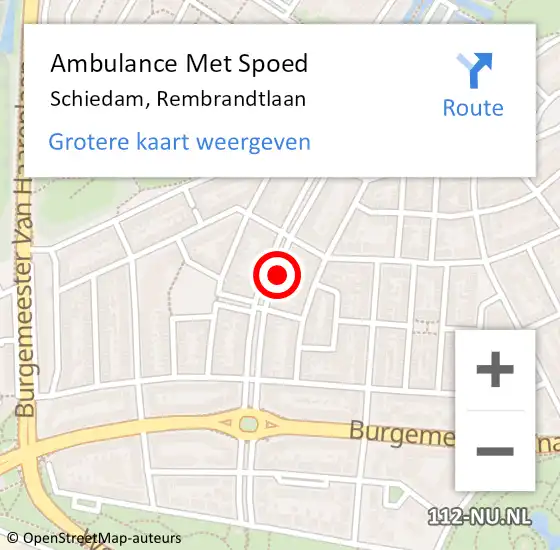 Locatie op kaart van de 112 melding: Ambulance Met Spoed Naar Schiedam, Rembrandtlaan op 17 april 2017 23:13