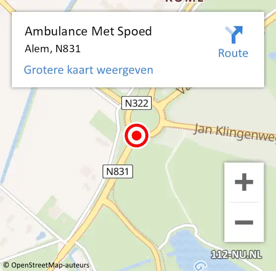 Locatie op kaart van de 112 melding: Ambulance Met Spoed Naar Alem, N831 op 18 april 2017 02:52