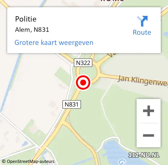 Locatie op kaart van de 112 melding: Politie Alem, N831 op 18 april 2017 02:52