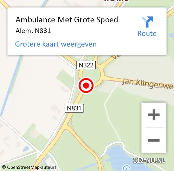 Locatie op kaart van de 112 melding: Ambulance Met Grote Spoed Naar Alem, N831 op 18 april 2017 02:53