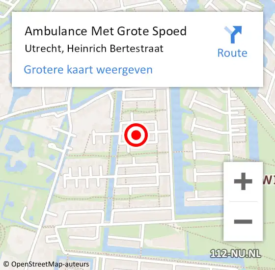 Locatie op kaart van de 112 melding: Ambulance Met Grote Spoed Naar Utrecht, Heinrich Bertestraat op 18 april 2017 04:44