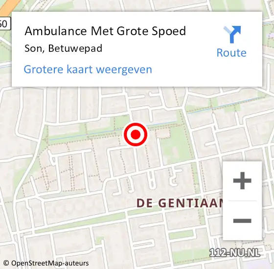 Locatie op kaart van de 112 melding: Ambulance Met Grote Spoed Naar Son, Betuwepad op 18 april 2017 04:45