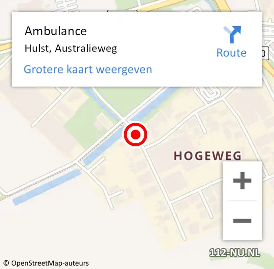 Locatie op kaart van de 112 melding: Ambulance Hulst, Australieweg op 18 april 2017 08:43