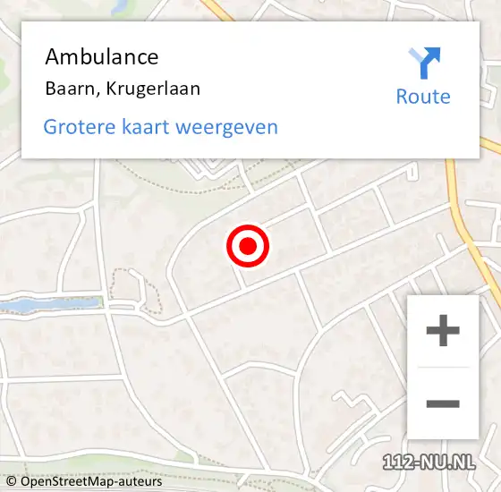 Locatie op kaart van de 112 melding: Ambulance Baarn, Krugerlaan op 18 april 2017 08:49