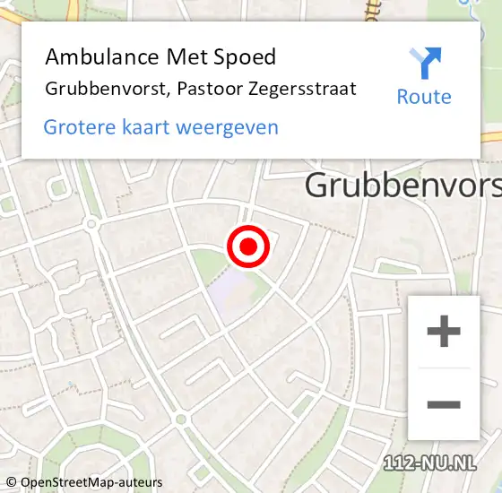 Locatie op kaart van de 112 melding: Ambulance Met Spoed Naar Grubbenvorst, Pastoor Zegersstraat op 17 januari 2014 13:54