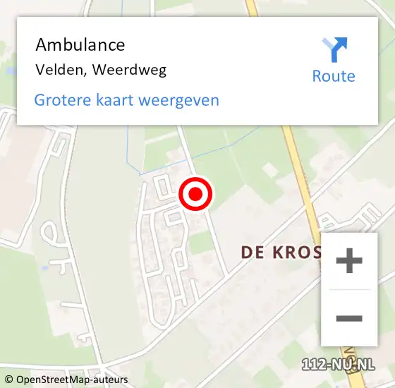 Locatie op kaart van de 112 melding: Ambulance Velden, Weerdweg op 18 april 2017 10:41