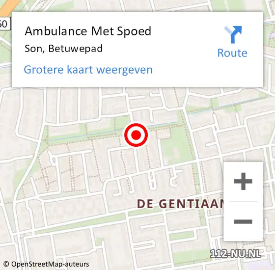 Locatie op kaart van de 112 melding: Ambulance Met Spoed Naar Son, Betuwepad op 18 april 2017 11:50