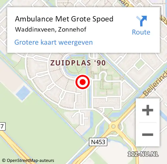 Locatie op kaart van de 112 melding: Ambulance Met Grote Spoed Naar Waddinxveen, Zonnehof op 18 april 2017 12:57