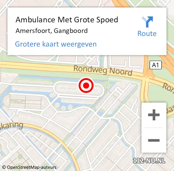 Locatie op kaart van de 112 melding: Ambulance Met Grote Spoed Naar Amersfoort, Gangboord op 18 april 2017 13:07