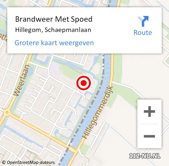 Locatie op kaart van de 112 melding: Brandweer Met Spoed Naar Hillegom, Schaepmanlaan op 18 april 2017 15:29