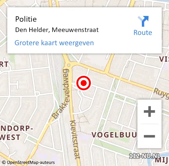 Locatie op kaart van de 112 melding: Politie Den Helder, Meeuwenstraat op 18 april 2017 16:34