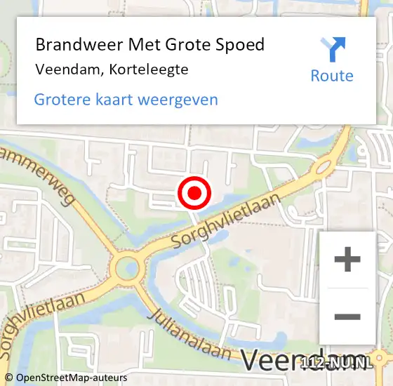 Locatie op kaart van de 112 melding: Brandweer Met Grote Spoed Naar Veendam, Korteleegte op 18 april 2017 16:40