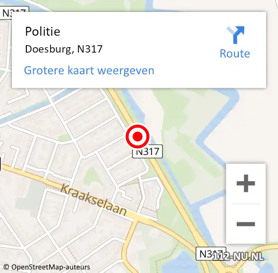 Locatie op kaart van de 112 melding: Politie Doesburg, N317 op 18 april 2017 16:44