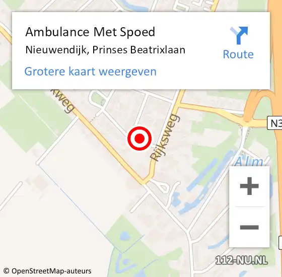 Locatie op kaart van de 112 melding: Ambulance Met Spoed Naar Nieuwendijk, Prinses Beatrixlaan op 18 april 2017 16:49