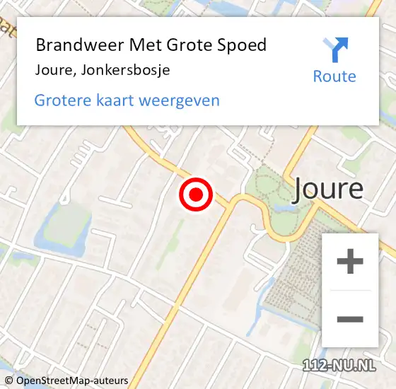 Locatie op kaart van de 112 melding: Brandweer Met Grote Spoed Naar Joure, Jonkersbosje op 18 april 2017 17:25