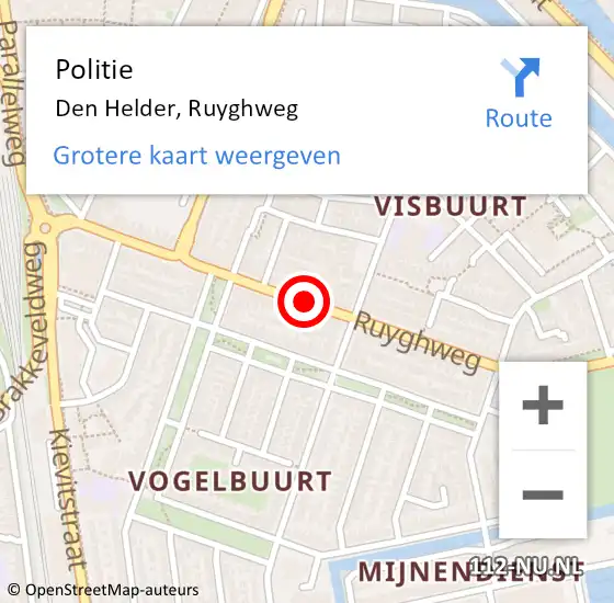 Locatie op kaart van de 112 melding: Politie Den Helder, Ruyghweg op 18 april 2017 17:34