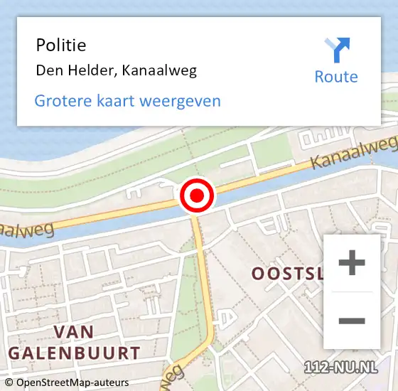 Locatie op kaart van de 112 melding: Politie Den Helder, Kanaalweg op 18 april 2017 17:44