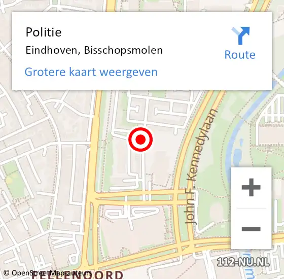 Locatie op kaart van de 112 melding: Politie Eindhoven, Bisschopsmolen op 18 april 2017 18:18