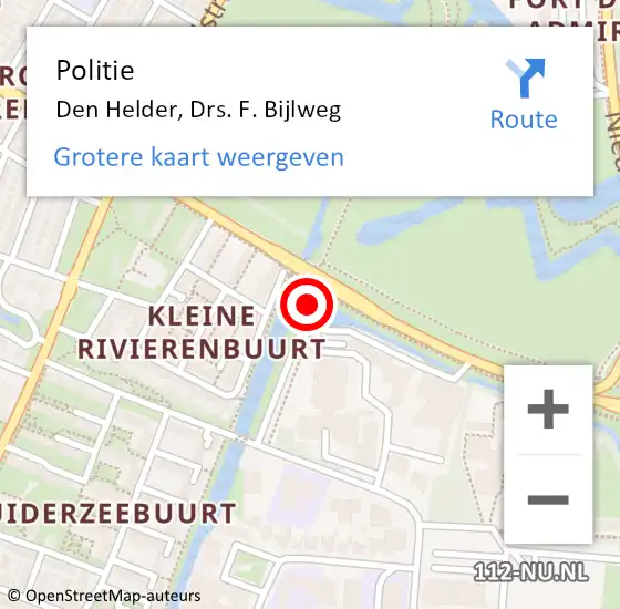 Locatie op kaart van de 112 melding: Politie Den Helder, Drs. F. Bijlweg op 18 april 2017 18:19