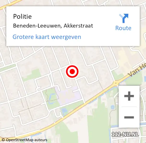 Locatie op kaart van de 112 melding: Politie Beneden-Leeuwen, Akkerstraat op 18 april 2017 20:39