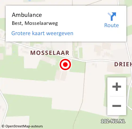 Locatie op kaart van de 112 melding: Ambulance Best, Mosselaarweg op 18 april 2017 21:07