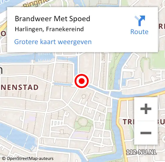 Locatie op kaart van de 112 melding: Brandweer Met Spoed Naar Harlingen, Franekereind op 18 april 2017 21:27