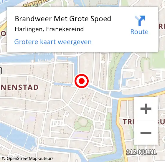 Locatie op kaart van de 112 melding: Brandweer Met Grote Spoed Naar Harlingen, Franekereind op 18 april 2017 21:30