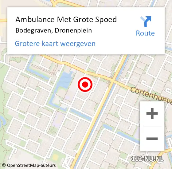 Locatie op kaart van de 112 melding: Ambulance Met Grote Spoed Naar Bodegraven, Dronenplein op 18 april 2017 22:40