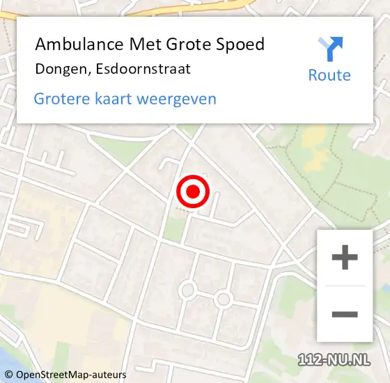 Locatie op kaart van de 112 melding: Ambulance Met Grote Spoed Naar Dongen, Esdoornstraat op 18 april 2017 23:56