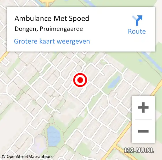 Locatie op kaart van de 112 melding: Ambulance Met Spoed Naar Dongen, Pruimengaarde op 19 april 2017 00:32