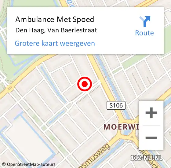 Locatie op kaart van de 112 melding: Ambulance Met Spoed Naar Den Haag, Van Baerlestraat op 19 april 2017 00:42