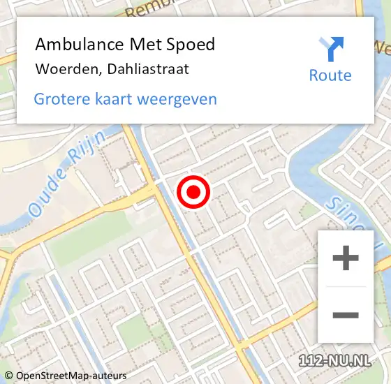 Locatie op kaart van de 112 melding: Ambulance Met Spoed Naar Woerden, Dahliastraat op 19 april 2017 01:32