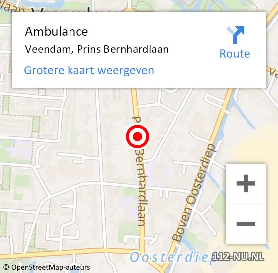 Locatie op kaart van de 112 melding: Ambulance Veendam, Prins Bernhardlaan op 19 april 2017 06:58