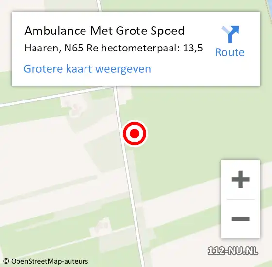 Locatie op kaart van de 112 melding: Ambulance Met Grote Spoed Naar Haaren, N65 Re hectometerpaal: 13,5 op 19 april 2017 08:33