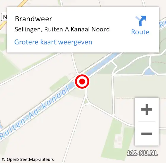 Locatie op kaart van de 112 melding: Brandweer Sellingen, Ruiten A Kanaal Noord op 19 april 2017 09:33