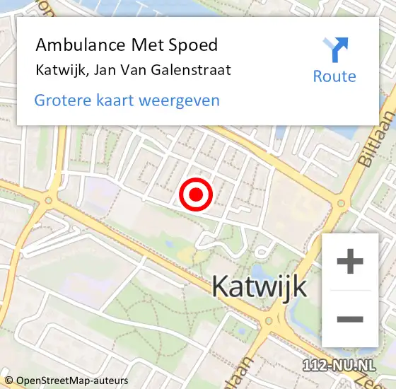 Locatie op kaart van de 112 melding: Ambulance Met Spoed Naar Katwijk, Jan Van Galenstraat op 17 januari 2014 15:39