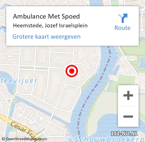 Locatie op kaart van de 112 melding: Ambulance Met Spoed Naar Heemstede, Jozef Israelsplein op 19 april 2017 10:29