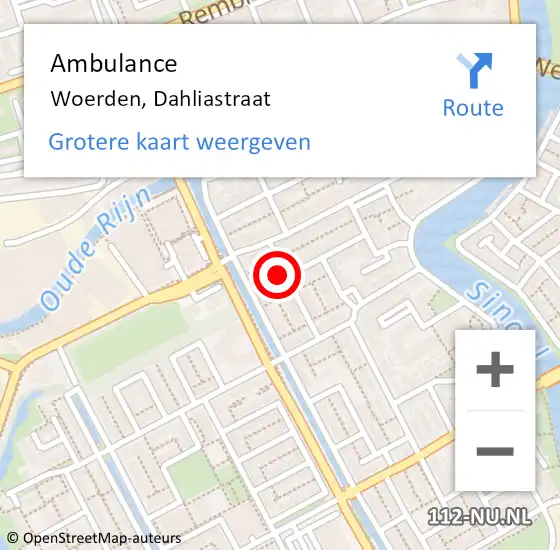 Locatie op kaart van de 112 melding: Ambulance Woerden, Dahliastraat op 19 april 2017 11:45