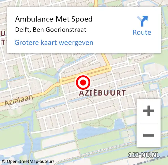 Locatie op kaart van de 112 melding: Ambulance Met Spoed Naar Delft, Ben Goerionstraat op 19 april 2017 13:06