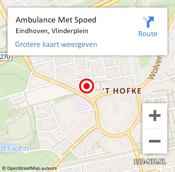 Locatie op kaart van de 112 melding: Ambulance Met Spoed Naar Eindhoven, Vlinderplein op 19 april 2017 15:01