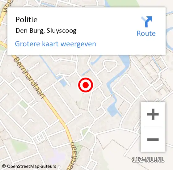 Locatie op kaart van de 112 melding: Politie Den Burg, Sluyscoog op 19 april 2017 15:27