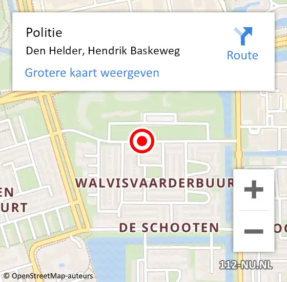 Locatie op kaart van de 112 melding: Politie Den Helder, Hendrik Baskeweg op 19 april 2017 15:37