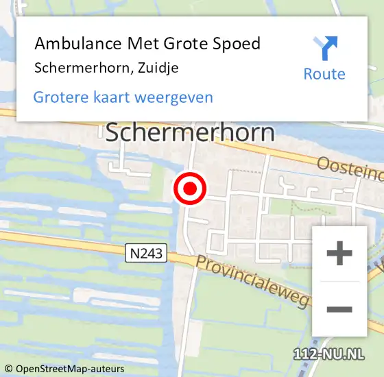 Locatie op kaart van de 112 melding: Ambulance Met Grote Spoed Naar Schermerhorn, Zuidje op 19 april 2017 16:11