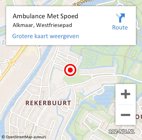 Locatie op kaart van de 112 melding: Ambulance Met Spoed Naar Alkmaar, Westfriesepad op 17 januari 2014 16:24