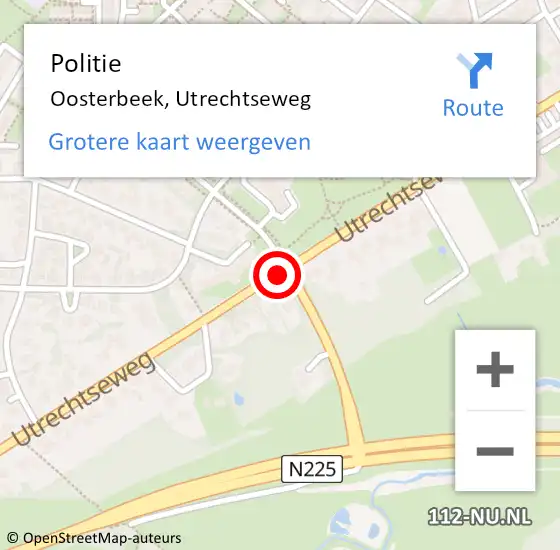 Locatie op kaart van de 112 melding: Politie Oosterbeek, Utrechtseweg op 19 april 2017 16:35